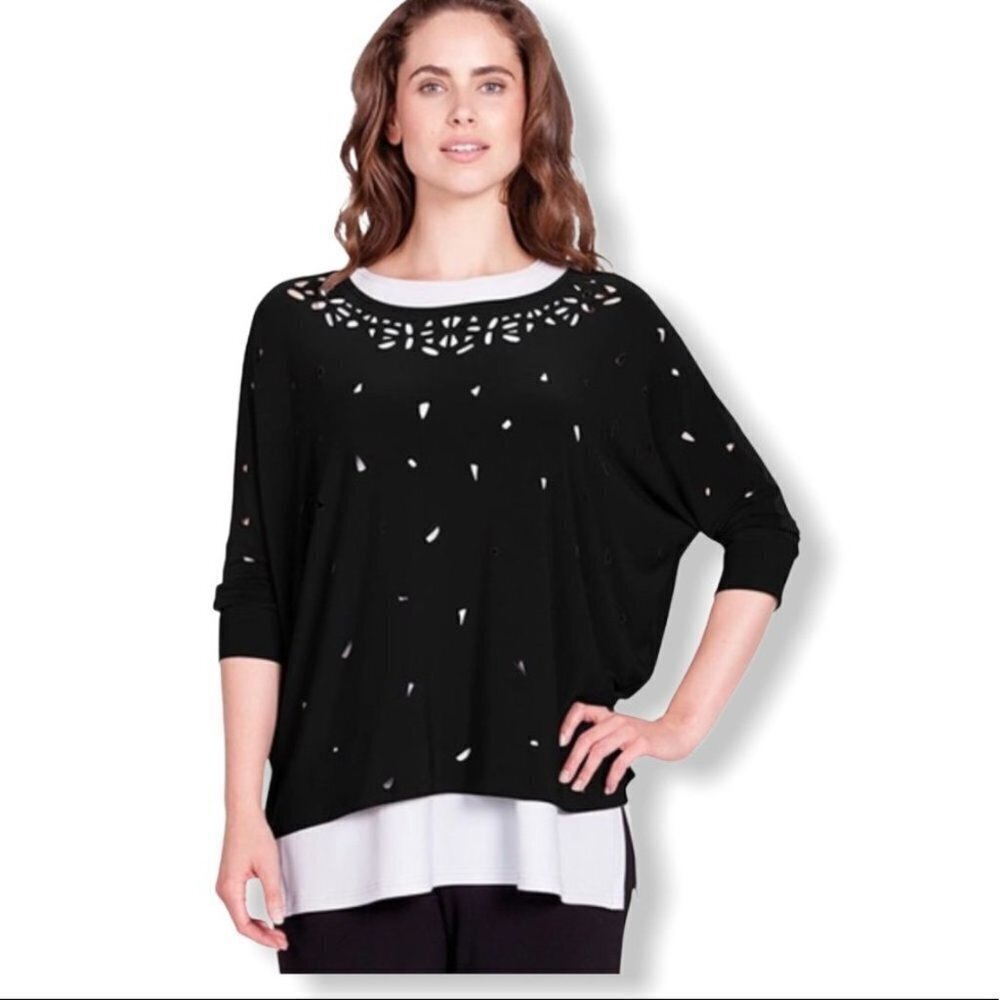 * NEW Sympli Mosaic Cut Out Dolman Top in Black US 10